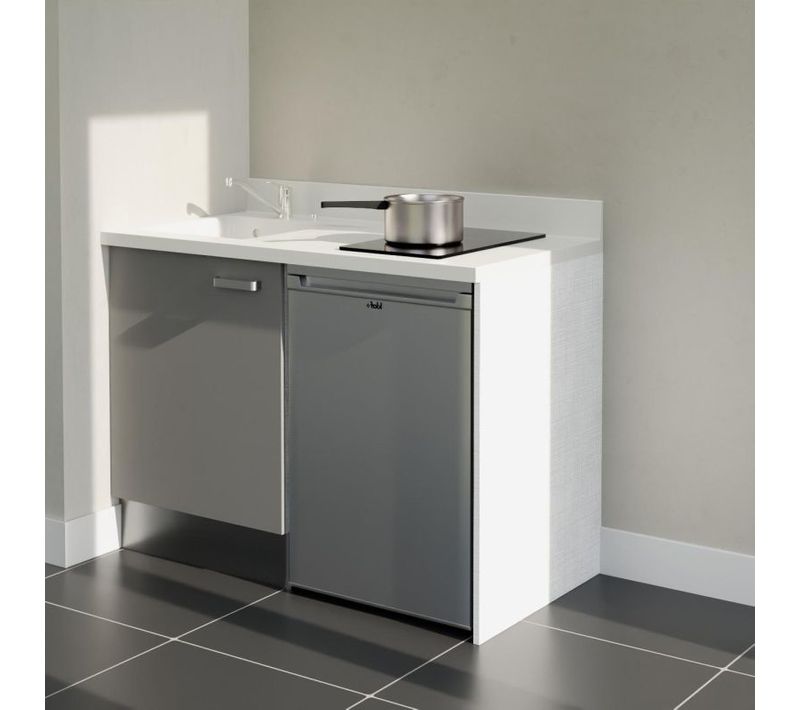 Kitchenette K08 - Gris - Plan Monobloc Snova évier à Gauche - Electroménager Inox Inclus