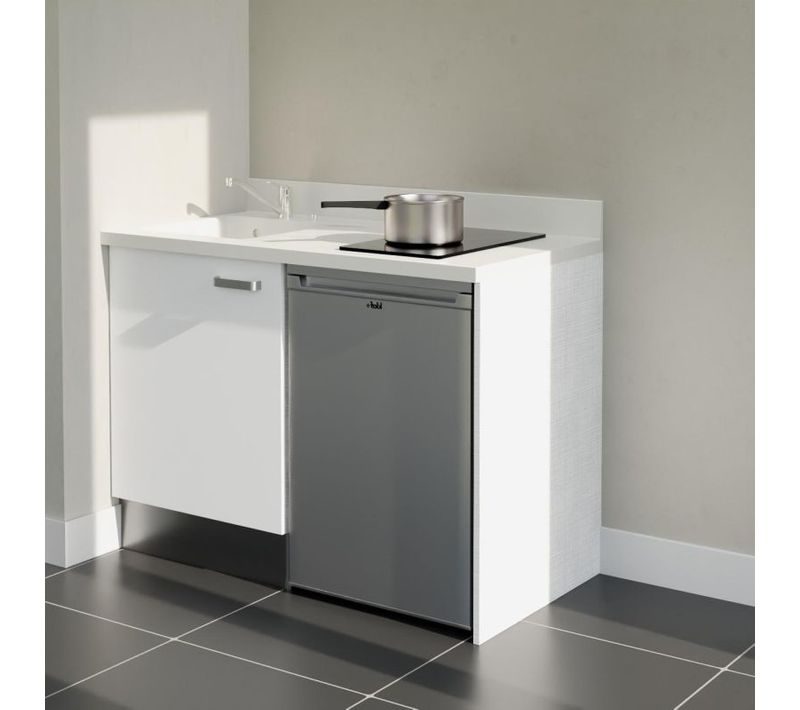 Kitchenette K08 - Blanc - Plan Monobloc Snova évier à Gauche - Electroménager Inox Inclus