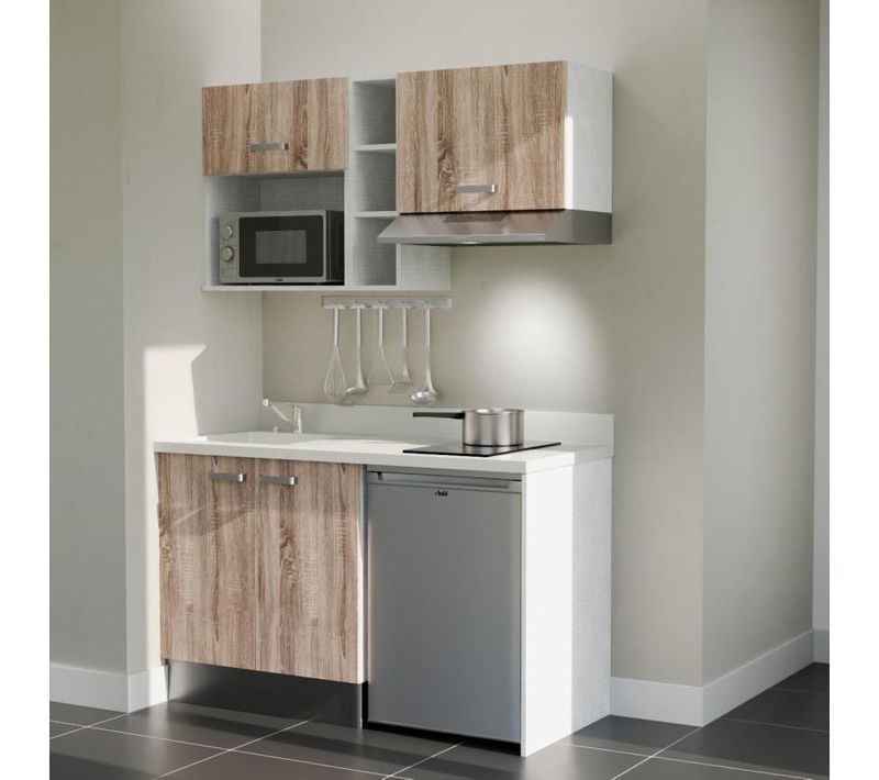 Kitchenette K13 - Bois - Plan Monobloc Snova évier à Gauche - Electroménager Inox Inclus