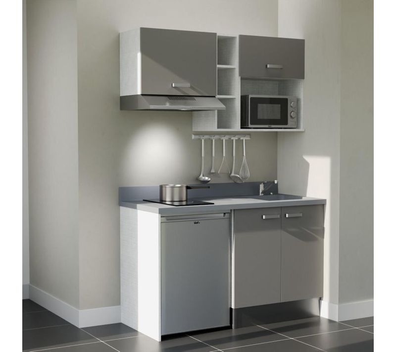 Kitchenette K13 - Gris - Plan Monobloc Cromo Évier à Droite - Electroménager Inox Inclus