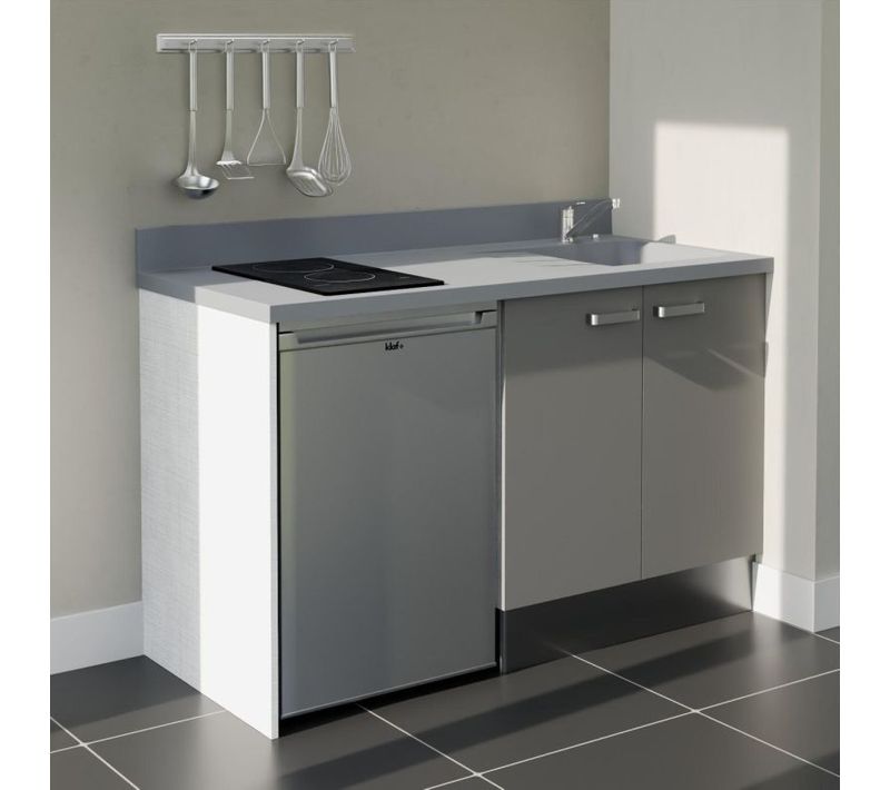 Kitchenette K17 - Gris - Plan Monobloc Cromo évier à Droite - Electroménager Inox Inclus