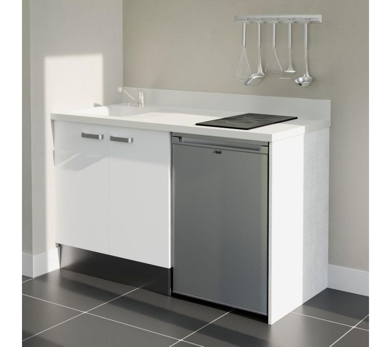 Kitchenette K17 - Blanc - Plan Monobloc Snova Évier à Gauche - Electroménager Inox Inclus