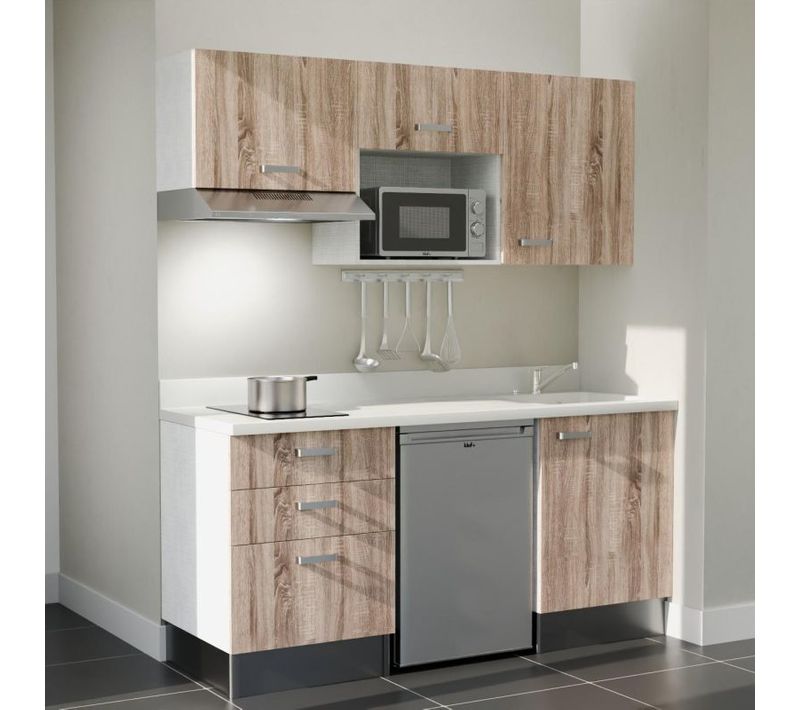 Kitchenette K20 - Bois - Plan Monobloc Snova évier à Droite - Electroménager Inox Inclus