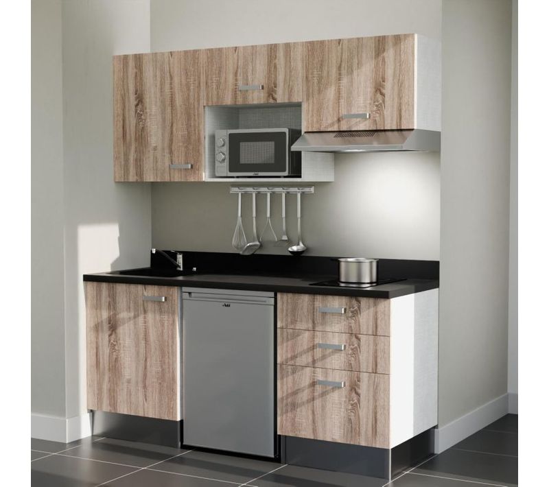 K20 : Bois - Plan Monobloc Nero Évier à Gauche + Electro Inox