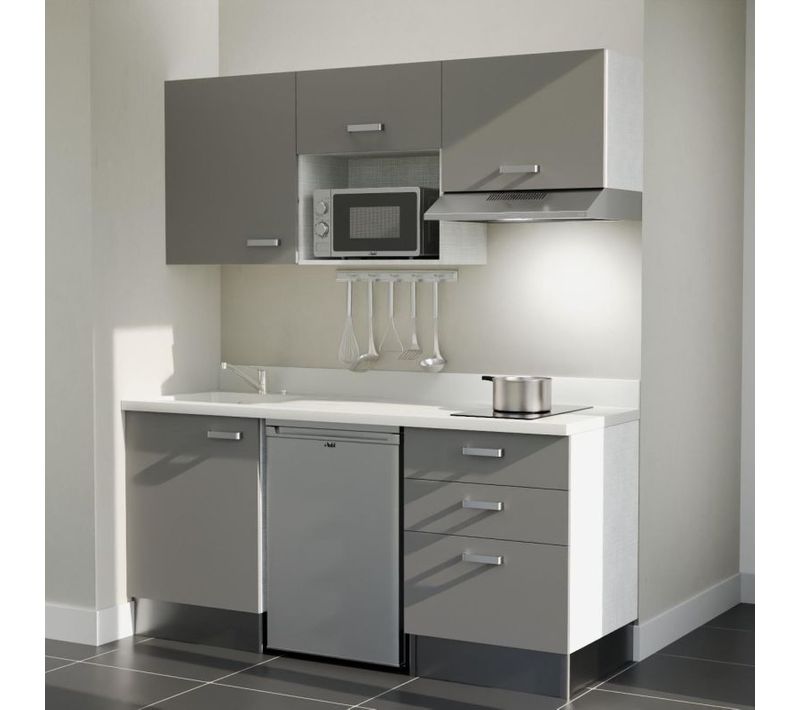 Kitchenette K20 - Gris - Plan Monobloc Snova Évier à Gauche - Electroménager Inox Inclus
