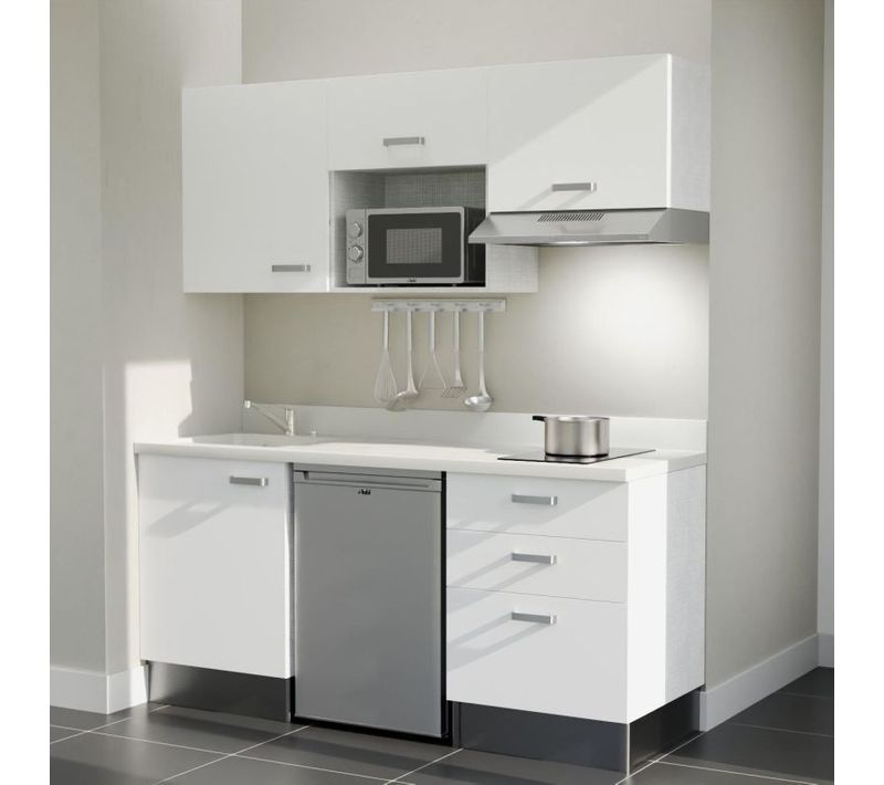Kitchenette K20 - Blanc - Plan Monobloc Snova évier à Gauche - Electroménager Inox Inclus