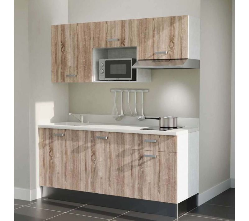 Kitchenette K30 - Bois - Plan Monobloc Snova Évier à Gauche - Electroménager Inox Inclus