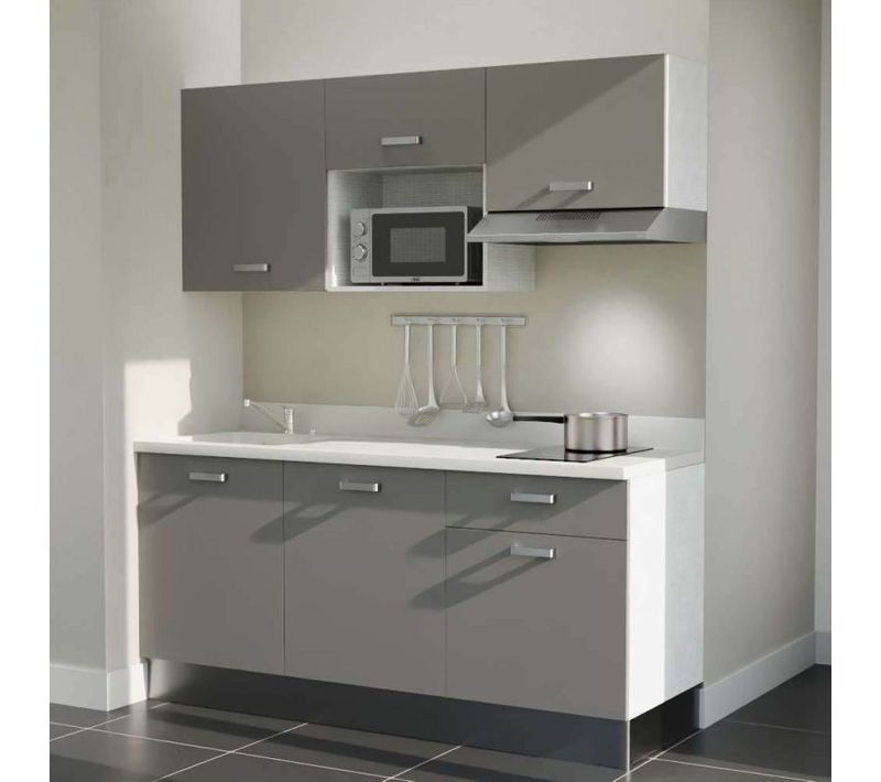Kitchenette K30 - Gris - Plan Monobloc Snova Évier à Gauche - Electroménager Inox Inclus
