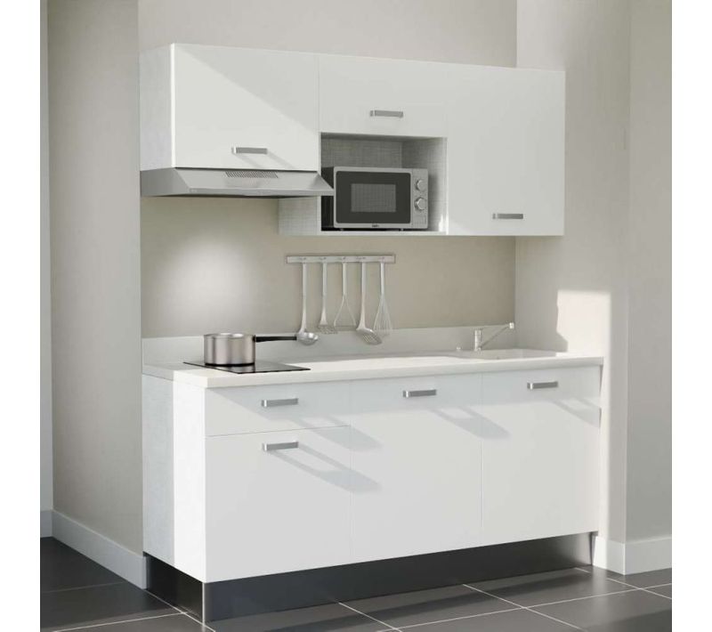 Kitchenette K30 - Blanc - Plan Monobloc Snova Évier à Droite - Electroménager Inox Inclus