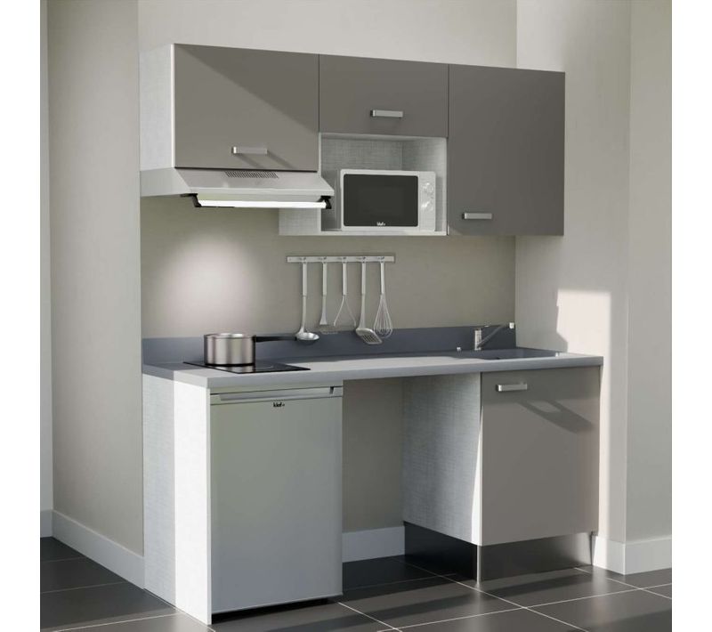 Kitchenette K55 - Gris - Plan Monobloc Cromo évier à Droite - Electroménager Inox Inclus