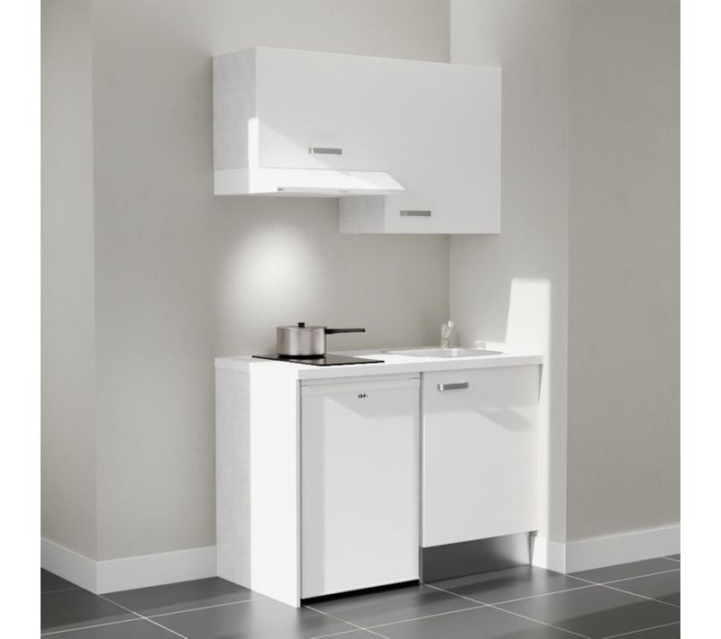 Kitchenette K01 - Façades : Blanc - Plan Travail : Blanc - Crédences : Non - électro : Blanc