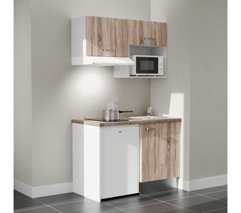Kitchenette K01 - Façades : Bois - Plan Travail : Bois - Crédences : Non - électro : Blanc