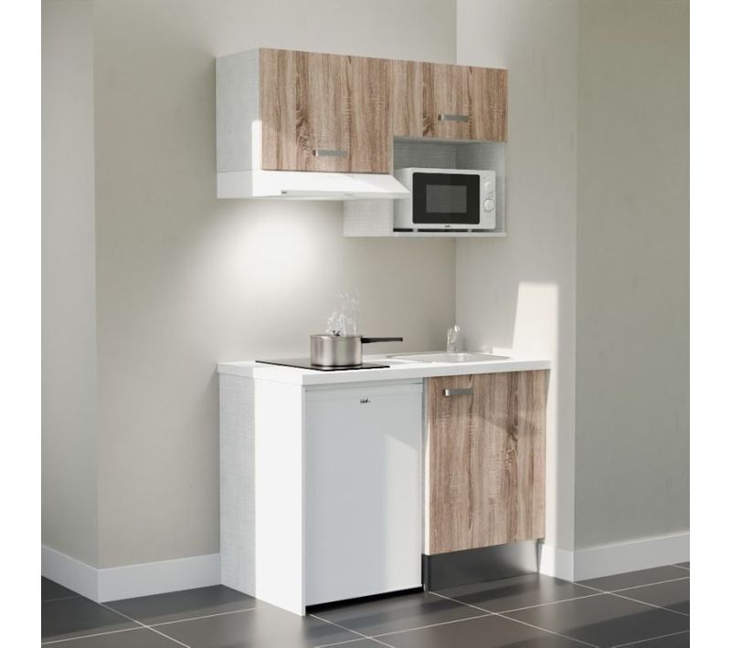 Kitchenette K02 - Façades : Bois - Plan Travail : Blanc - Crédences : Non - électro : Blanc