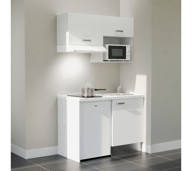 Kitchenette K02 - Façades : Blanc - Plan Travail : Blanc - Crédences : Non - électro : Blanc