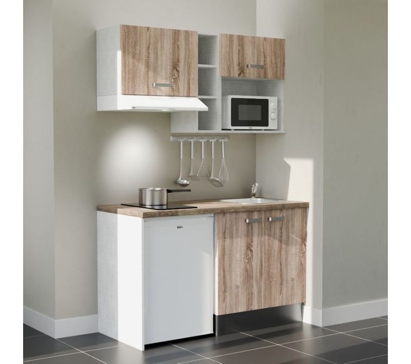 Kitchenette K13 - Façades : Bois - Plan Travail : Bois - Crédences : Non - Électro : Blanc