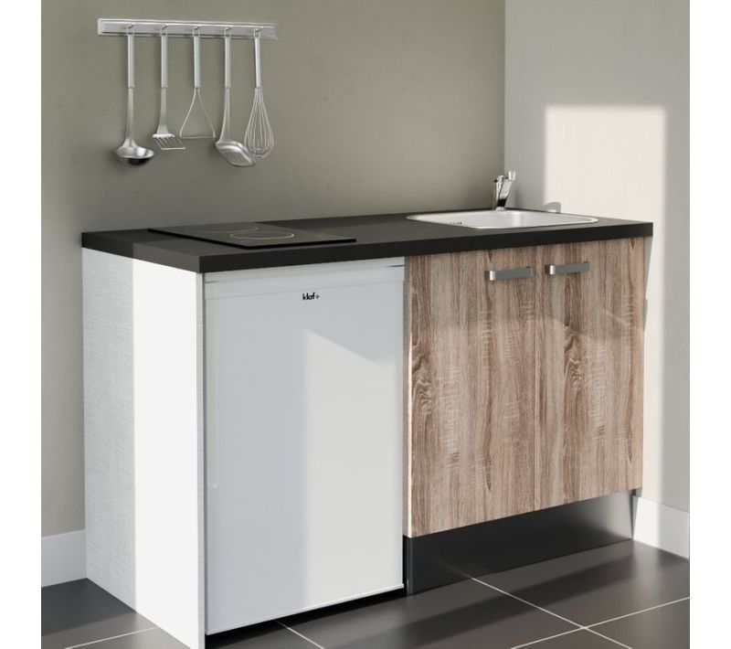 Kitchenette K17 - Façades : Bois - Plan Travail : Noir Texturé - Crédences : Non - électro : Blanc
