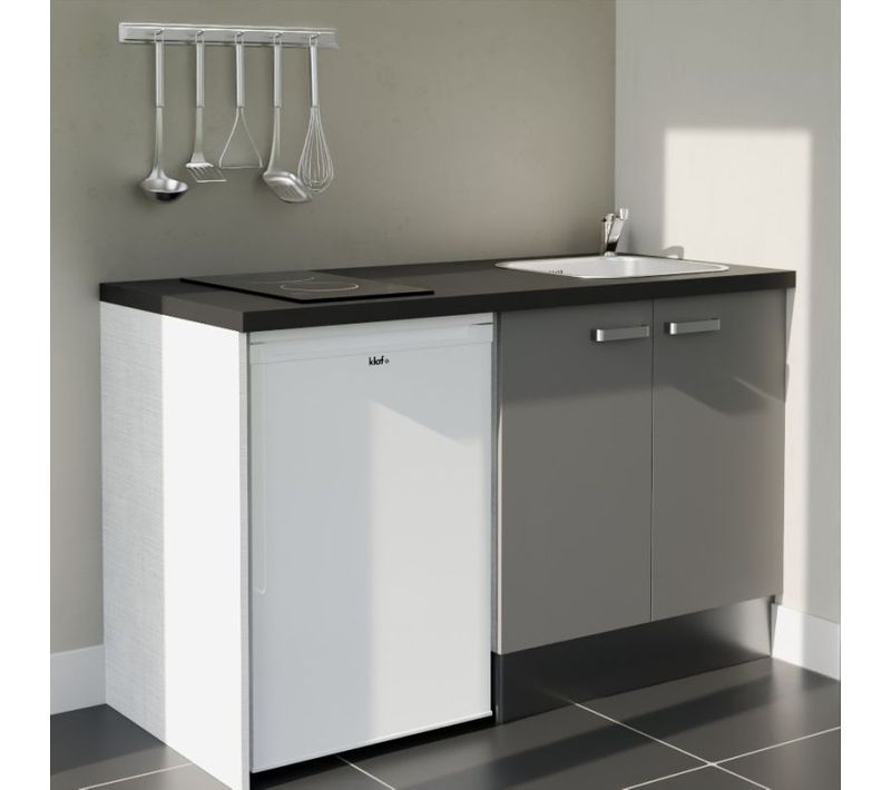 Kitchenette K17 - Façades : Gris - Plan Travail : Noir Texturé - Crédences : Non - électro : Blanc