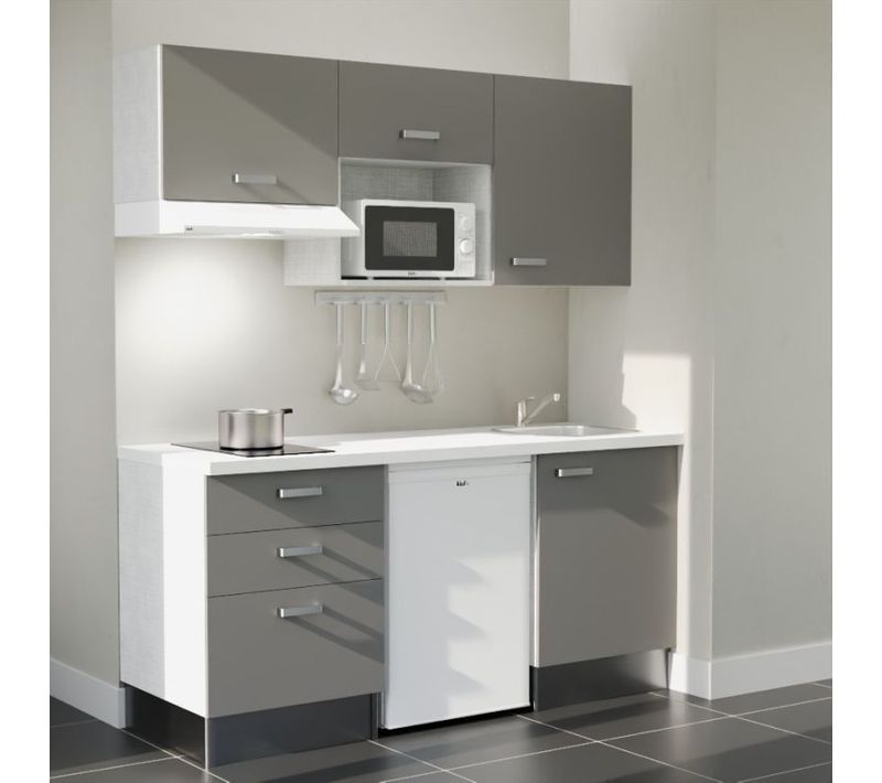 Kitchenette K20 - Façades : Gris - Plan Travail : Blanc - Crédences : Non - électro : Blanc