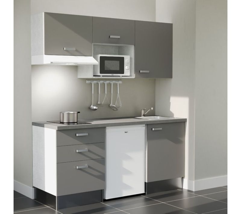 Kitchenette K20 - Façades : Gris - Plan Travail : Gris Béton - Crédences : Non - électro : Blanc