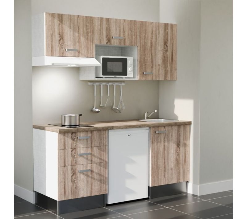 Kitchenette K20 - Façades : Bois - Plan Travail : Bois - Crédences : Non - électro : Blanc