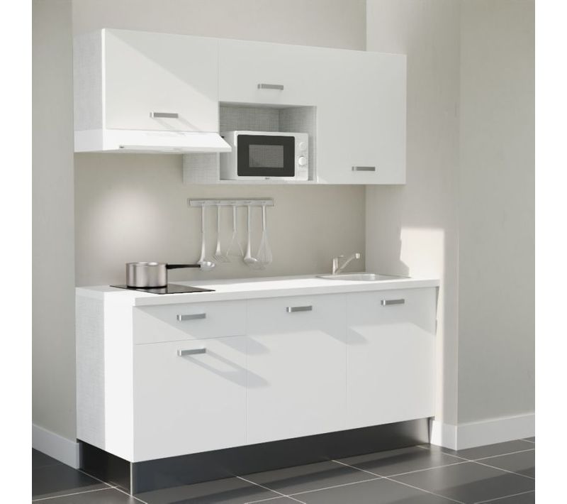 Kitchenette K30 - Façades : Blanc - Plan Travail : Blanc - Crédences : Non - électro : Blanc