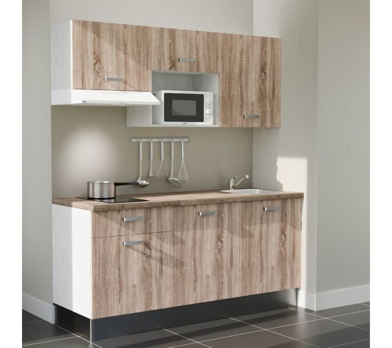 Kitchenette K30 - Façades : Bois - Plan Travail : Bois - Crédences : Non - électro : Blanc