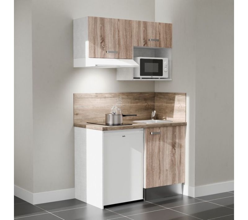 Kitchenette K02 - Façades : Bois - Plan Travail : Bois - Crédences : Oui - électro : Blanc