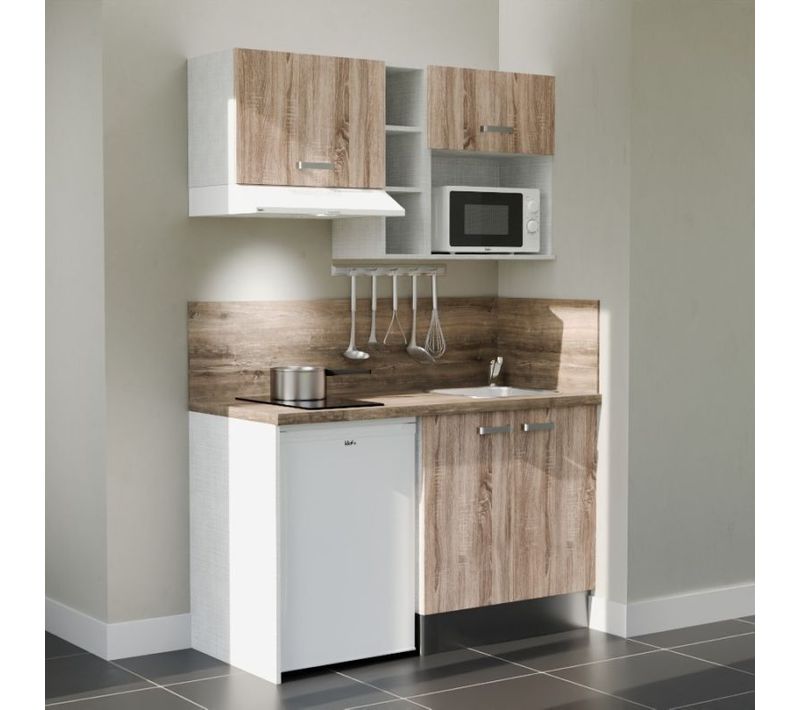 Kitchenette K13 - Façades : Bois - Plan Travail : Bois - Crédences : Oui - électro : Blanc