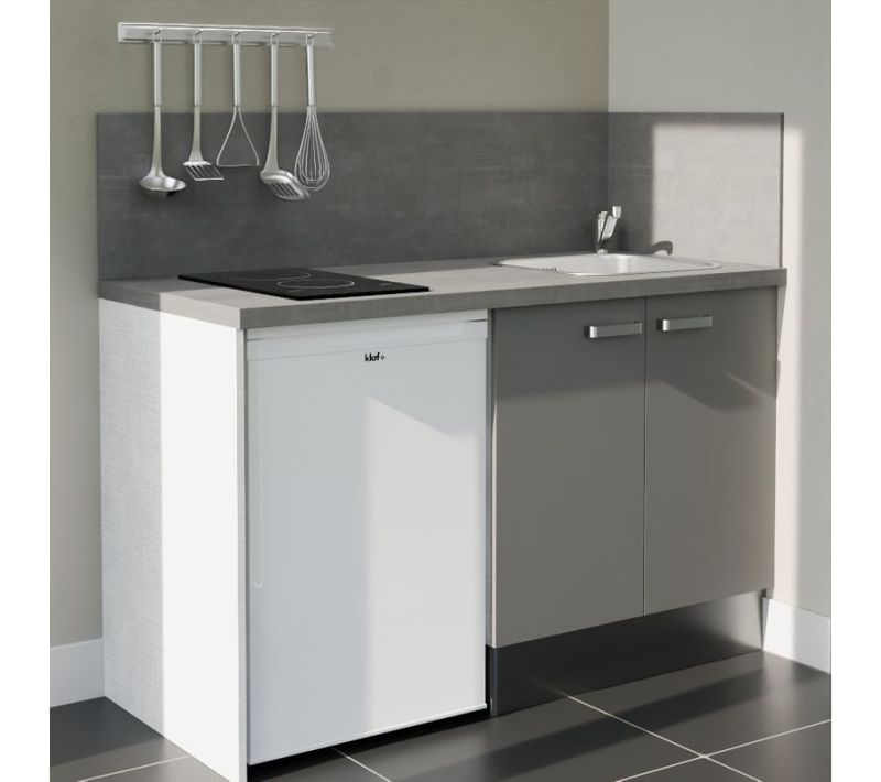 Kitchenette K17 - Façades : Gris - Plan Travail : Gris Béton - Crédences : Oui - électro : Blanc
