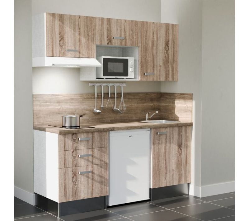 Kitchenette K20 - Façades : Bois - Plan Travail : Bois - Crédences : Oui - électro : Blanc