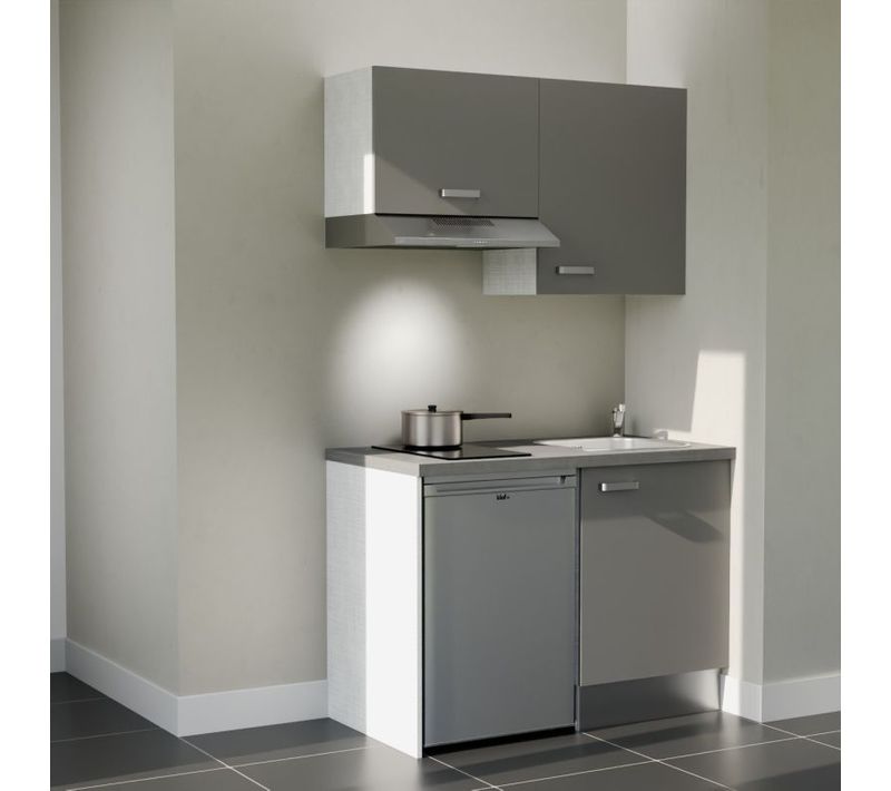 Kitchenette K01 - Façades : Gris - Plan Travail : Gris Béton - Crédences : Non - électro : Inox
