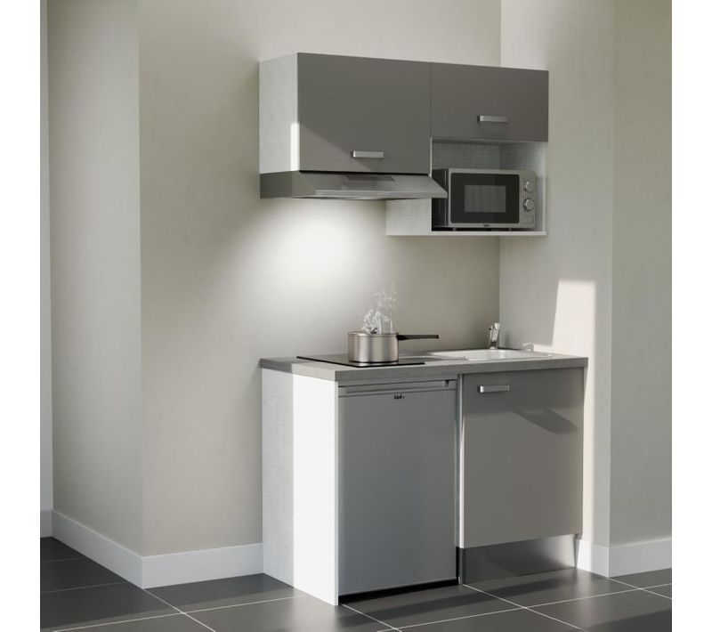 Kitchenette K02 - Façades : Gris - Plan Travail : Gris Béton - Crédences : Non - électro : Inox