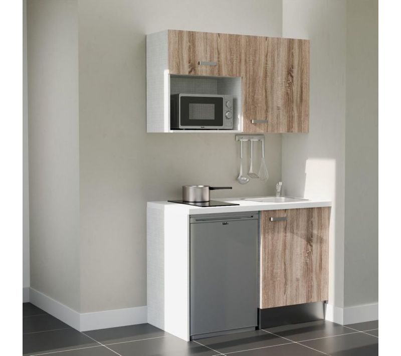 Kitchenette K07 - Façades : Bois - Plan Travail : Blanc - Crédences : Non - électro : Inox