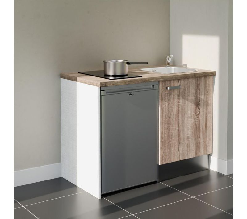 Kitchenette K08 - Façades : Bois - Plan Travail : Bois - Crédences : Non - électro : Inox