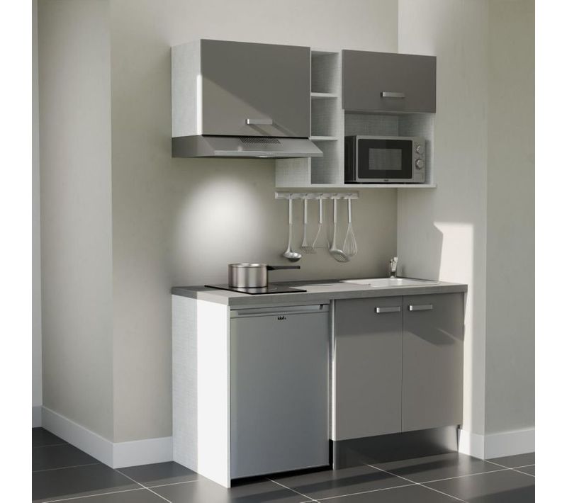 Kitchenette K13 - Façades : Gris - Plan Travail : Gris Béton - Crédences : Non - électro : Inox