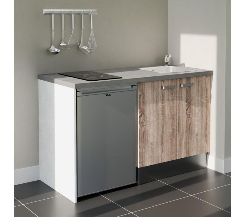 Kitchenette K17 - Façades : Bois - Plan Travail : Gris Béton - Crédences : Non - électro : Inox