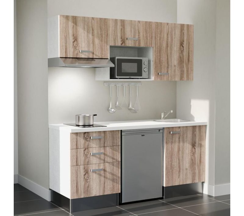 Kitchenette K20 - Façades : Bois - Plan Travail : Blanc - Crédences : Non - électro : Inox