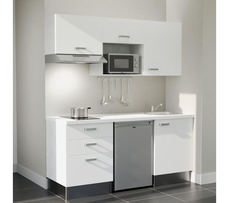 Kitchenette K20 - Façades : Blanc - Plan Travail : Blanc - Crédences : Non - électro : Inox