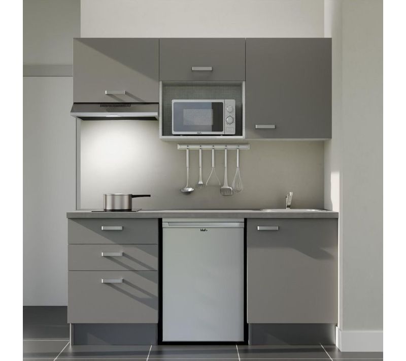 Kitchenette K20 - Façades : Gris - Plan Travail : Gris Béton - Crédences : Non - électro : Inox