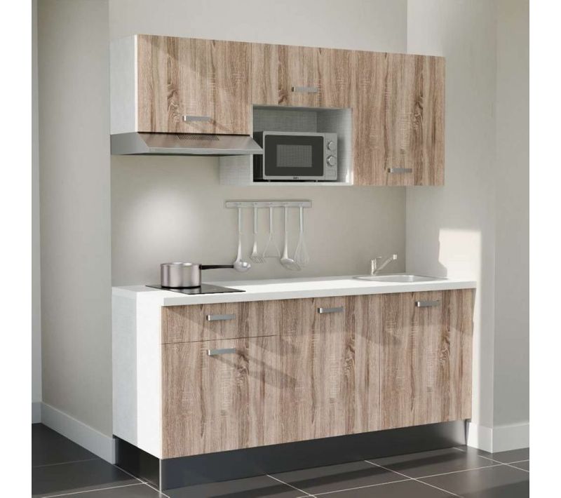 Kitchenette K30 - Façades : Bois - Plan Travail : Blanc - Crédences : Non - électro : Inox