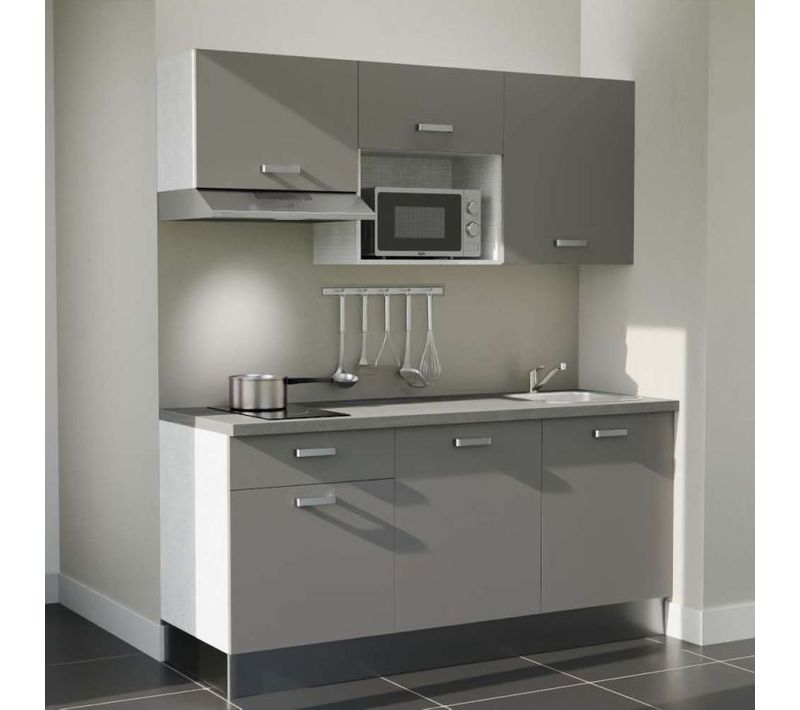 Kitchenette K30l-pt - 180 Cm-façade Gris-plan Gris Béton-evier Inox-crédences Non+electro Inox
