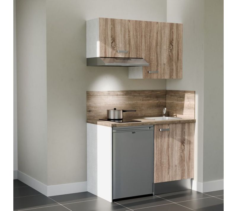 Kitchenette K01 - Façades : Bois - Plan Travail : Bois - Crédences : Oui - électro : Inox
