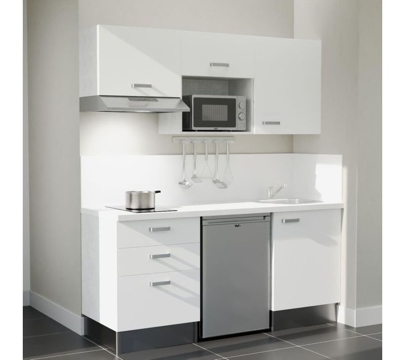 Kitchenette K20 - Façades : Blanc - Plan Travail : Blanc - Crédences : Oui - électro : Inox