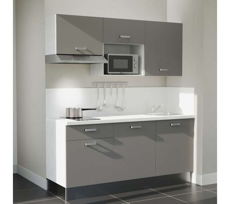 Kitchenette K30 - Façades : Gris - Plan Travail : Blanc - Crédences : Oui - électro : Inox
