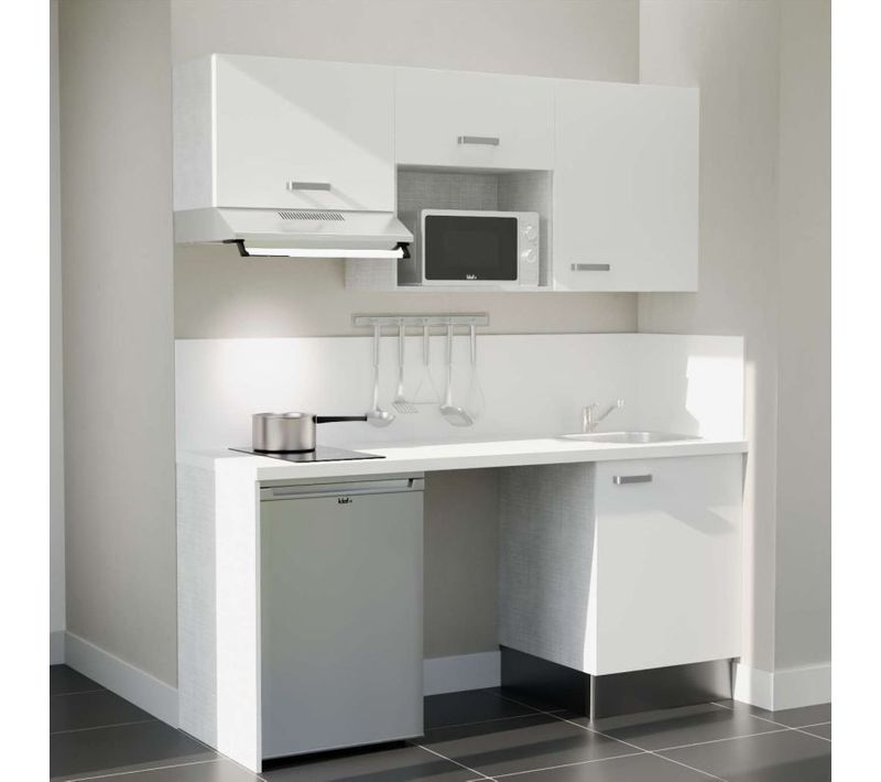 Kitchenette K55 - Façades : Blanc - Plan Travail : Blanc - Crédences : Oui - électro : Inox