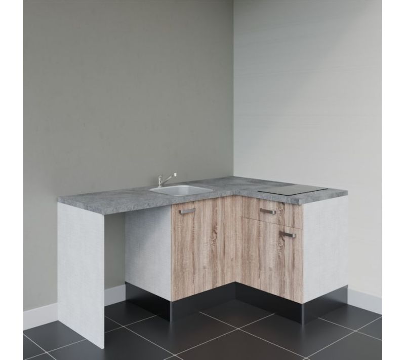 Kitchenette Ka01 - Bois - Plan Stratifié Gris Béton - Crédences : Non - Evier
