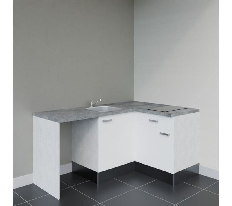 Kitchenette Ka01 - Blanc - Plan Stratifié Gris Béton - Crédences : Non - Evier