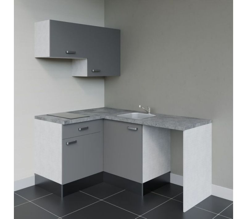 Kitchenette Ka02 - Gris - Plan Stratifié Gris Béton - Crédences : Non - Evier