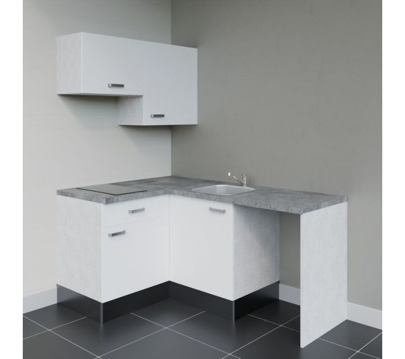 Kitchenette Ka02 - Blanc - Plan Stratifié Gris Béton - Crédences : Non - Evier