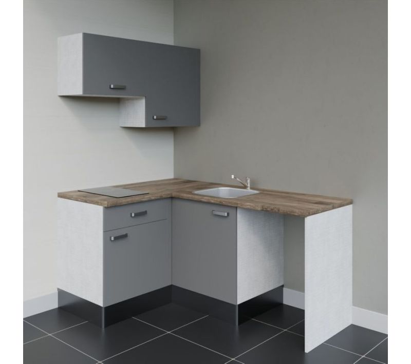 Kitchenette Ka02 - Gris - Plan Stratifié Bois - Crédences : Non - Evier